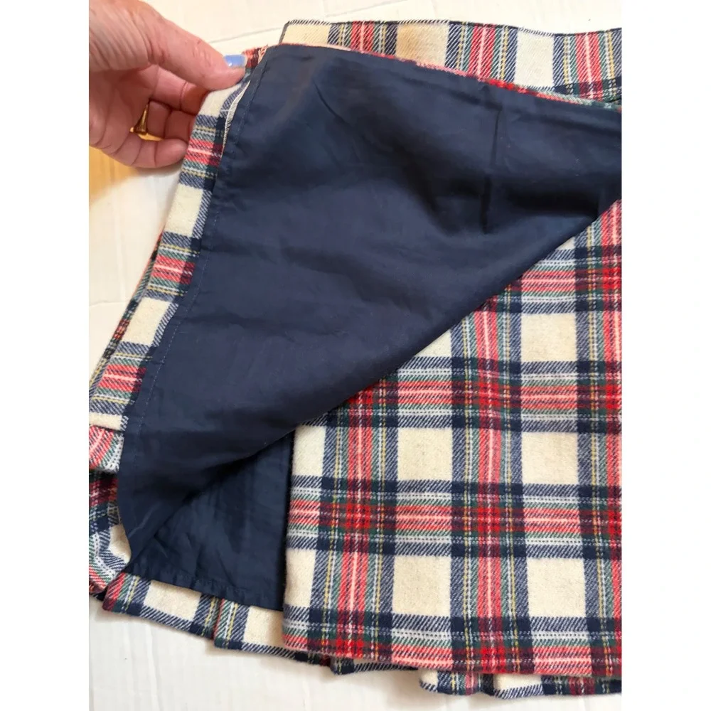 Mini Boden Girls Red White Blue Plaid Wool Blend Pleated Kilt Skirt Size 7-8Y